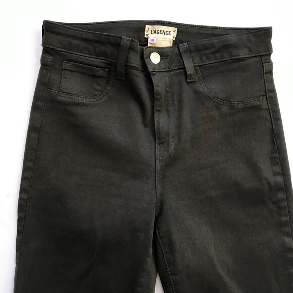 L'Agence Margot Coated High Rise Ankle Skinny Jeans Womens 28 Army Green Stretch - Picture 5 of 13